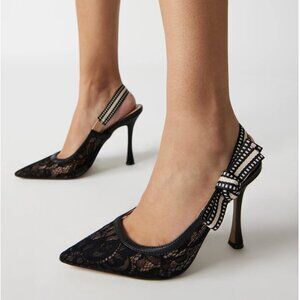 Steve Madden BRI Black Lace Slingback Pump Size 6.5
